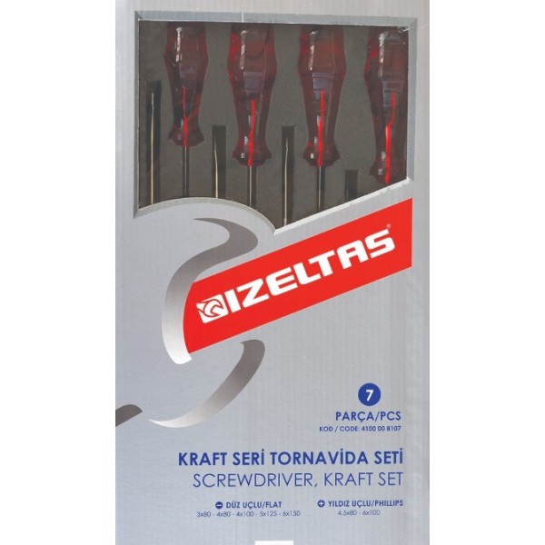 İZELTAŞ KRAFT SERİ DÜZ UÇLU TORNAVİDA SETİ 7PCS